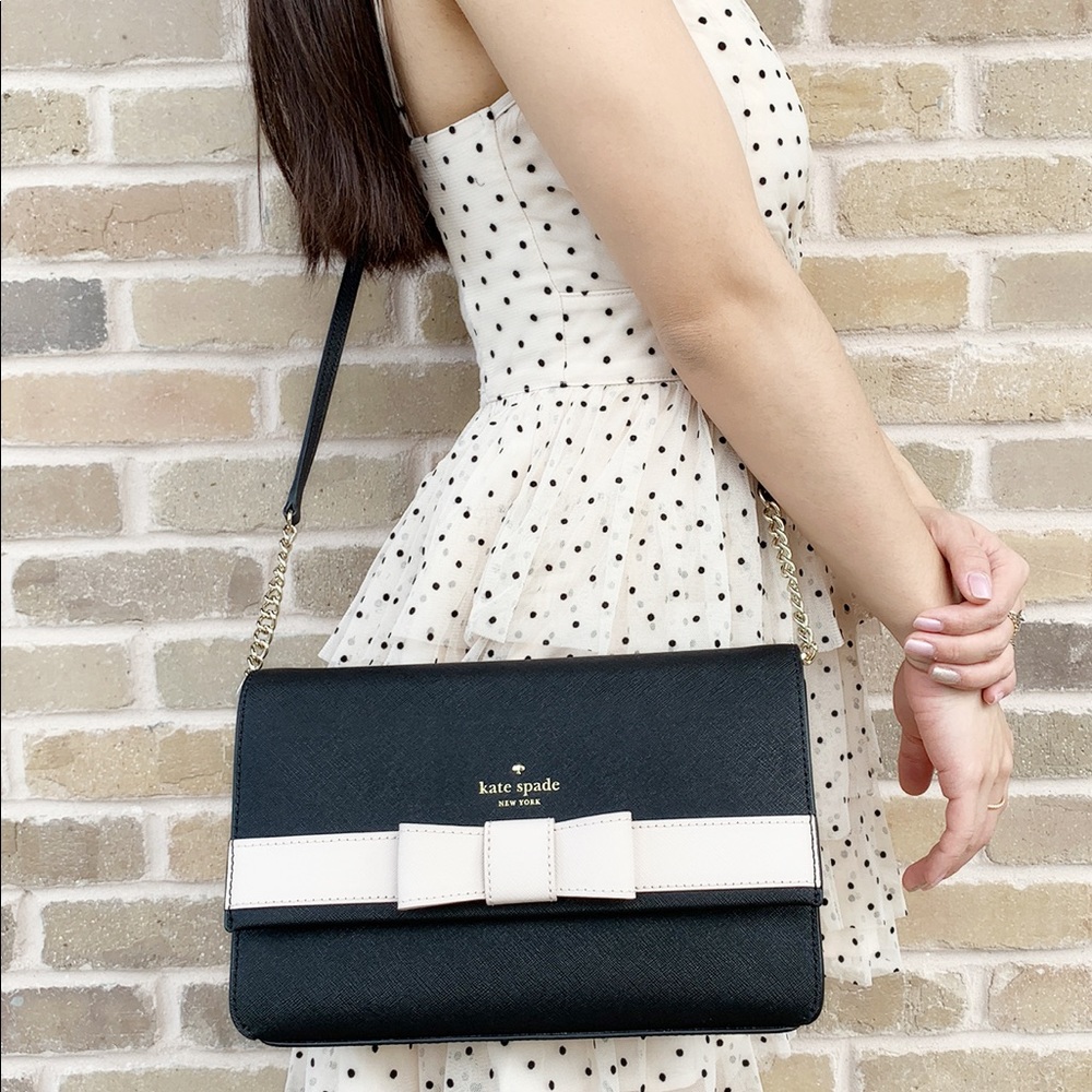 SALE‼️ Kate spade black large crossbody beige bow - Picture 2 of 6